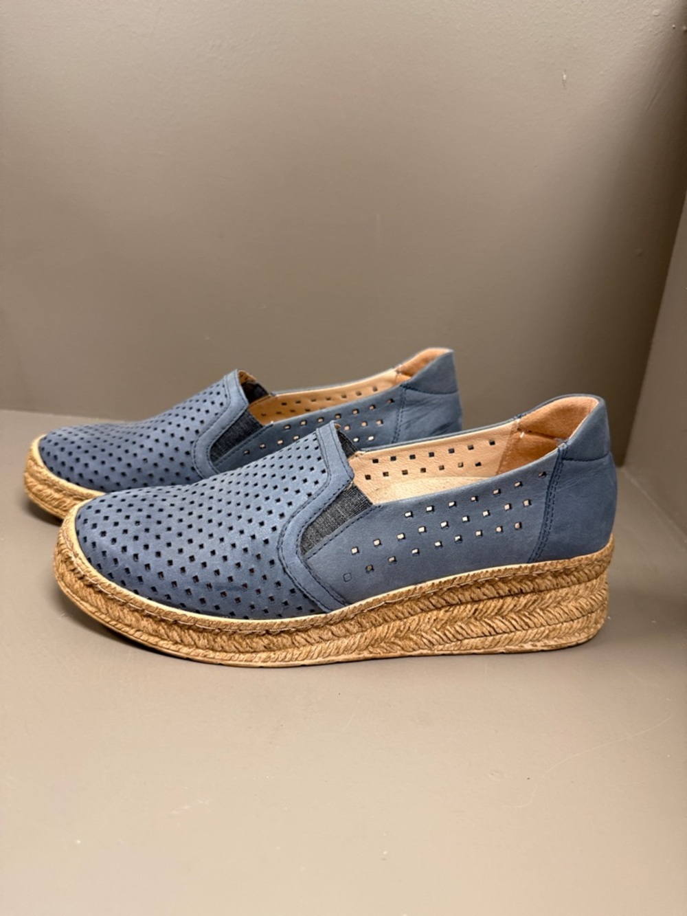 Blue Sde Perforated Espadrille Platform Slip-On Orthotic Shoes Polish brand Axel